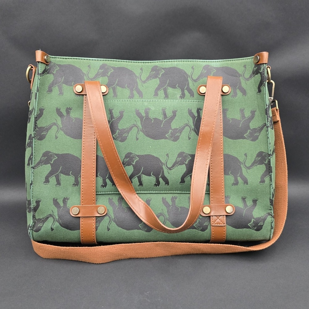 ModCloth Camp Director Canvas Tote Bag ELEPHANT AOP Satchel Purse Messenger